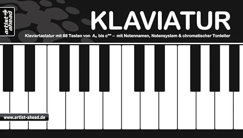 Klaviatur: Ausklappbare Klaviertastatur mit 88 Tasten von A2 bis c5 – mit Notennamen, Notensystem & chromatischer Tonleiter (360g-Kartonpapier). Lernhilfe für Anfänger. Klaviernoten. von Artist Ahead Musikverlag